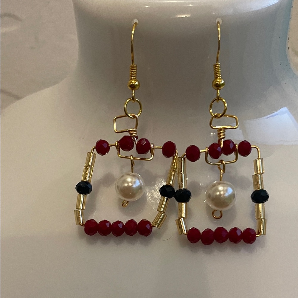 Elegant Gold and Red Beaded Earrings